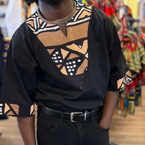 Men Casual Dress,Men African Shirt, African Clothing For Women, Men’s Black&Brown African Print, Men’s Dress Shirt/Casual Summer Style