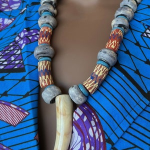Men Tribal Jewelry, Tribal Necklace, Gift For Him, African Bone Necklace , Men Jewelry Collection , Ethnic Necklace, Indigo Bead Necklace,
