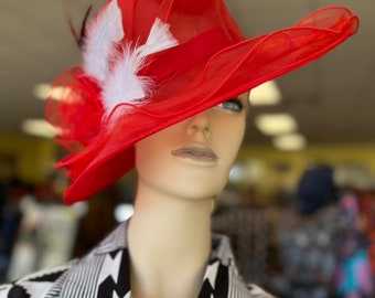 Red Hat,RedDress Hat,Sun Hat, Wedding Hat ,Mother’s Day Hat, Cruise Hat,Tea Party Hat