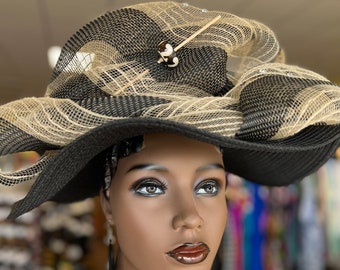 African Church Hat, Formal Hat, Spring Hat, Summer Hat, Gift For Her, Wide Brim Hat, Wedding Hat, Designer HatBrown,Christmas gift