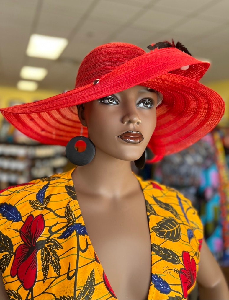 Red Church Hat /RedSummer Hat/ Red Dress Hat/Bridal Hat/Tea Hat/African Dress Hat/Formal Hat/Derby Hat
