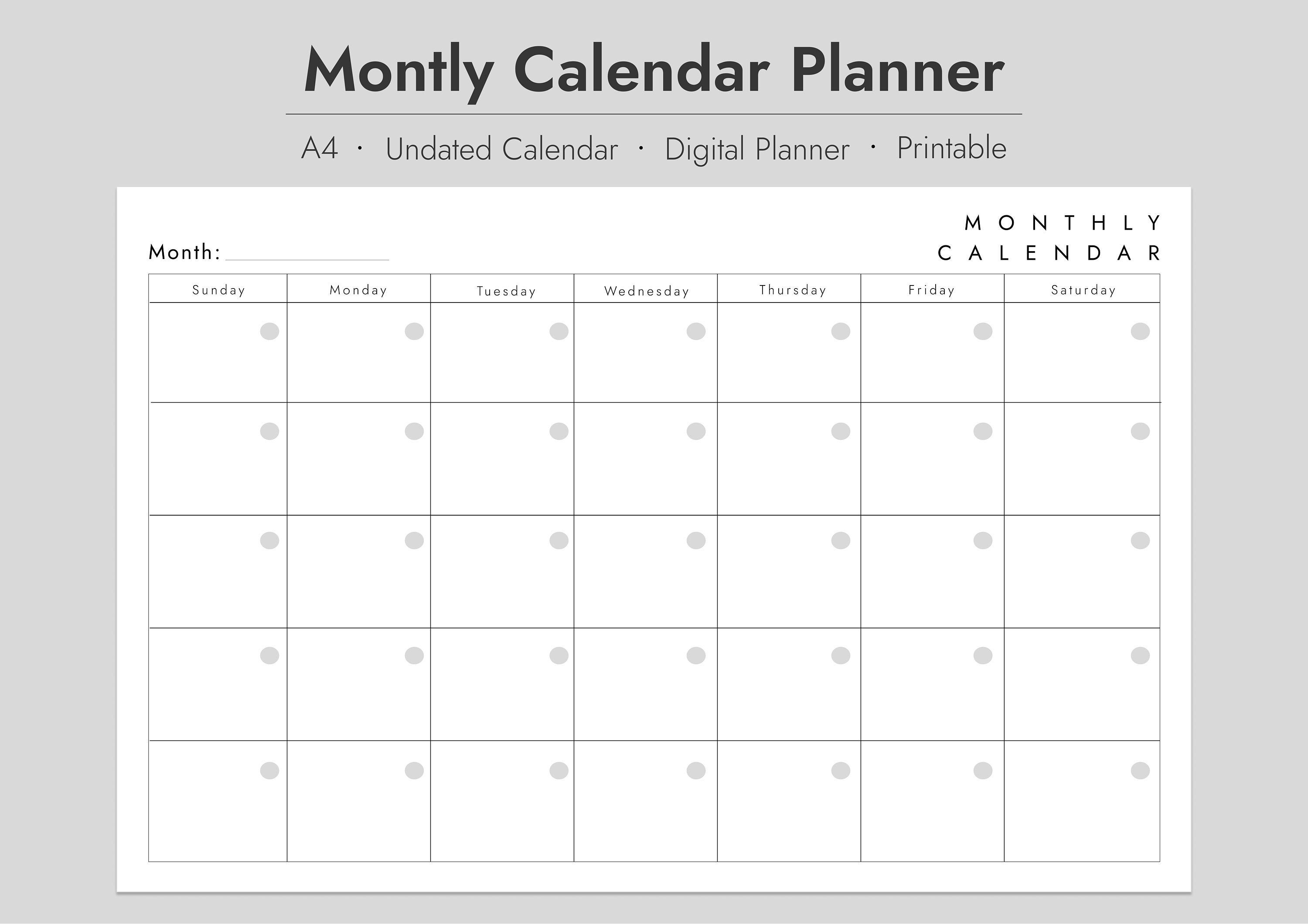Printable Undated Monthly Calendar Planner Minimalist - Etsy