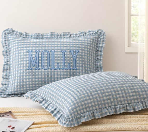 Personalized Gingham Monogram Pillow – Custom Home Decor Ruffle