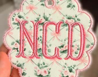Embroidered Monogramed Custom Bag Tag - Front and Back