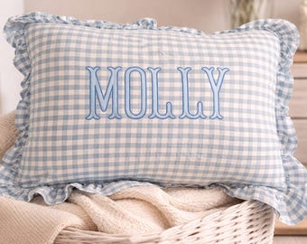 Personalized Gingham Monogram Pillow – Custom Home Decor Ruffle