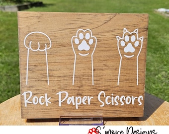 Rock Paper Scissors Murder Mittens Cat Paw Wood Sign Funny Handmade Wall Art Pet Decor Gift for Cat Lovers Pet Lover Gift Car Decor