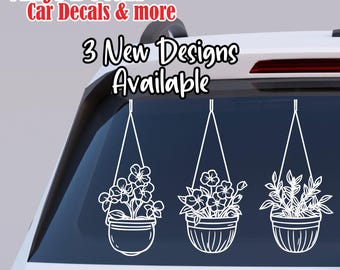 Hanging Plant Car Decal Sticker Plant Lover Gift Boho Car Accessories Vinyl Sticker for Windows Laptop Water Bottle Cute Car Decal Plant Mom