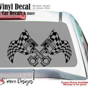 Race Car Decal Checkered Flag with Piston Design Vinyl Motorsport Sticker Garage Toolbox Car Window Decal Mechanic Gift Racing decal