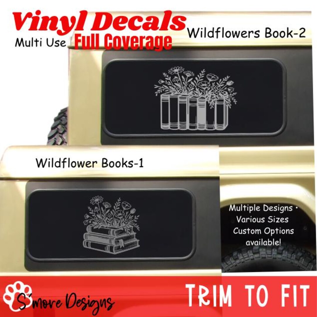 Wildflower Books Decal Large Side Window Car Decal Floral Book Stack ...