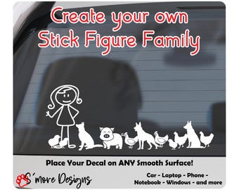 Custom Farm Animal Stick Figure Family Car Decal Personalized Chicken Pig Cow Goat Horse Sheep Window Sticker Farm Family Vinyl Decal