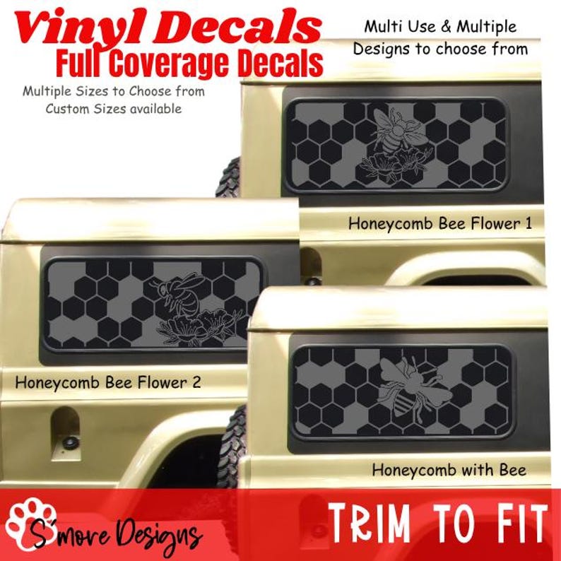 Bee & Honeycomb Full Coverage Decal Floral Bee Vinyl Wrap for Car ...