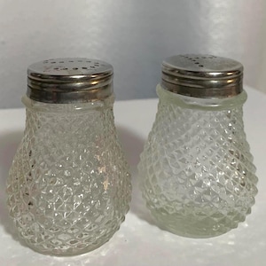 Vintage Mid Century Clear Glass Hobnail Salt & Pepper Shakers