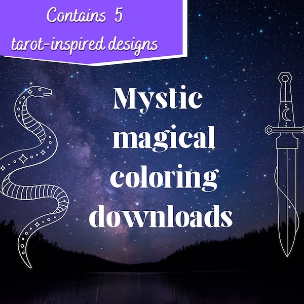 Mystic Digital Coloring book pages Magic Tarot Gypsy Stress-reducing Relaxation printable download Adults Teens