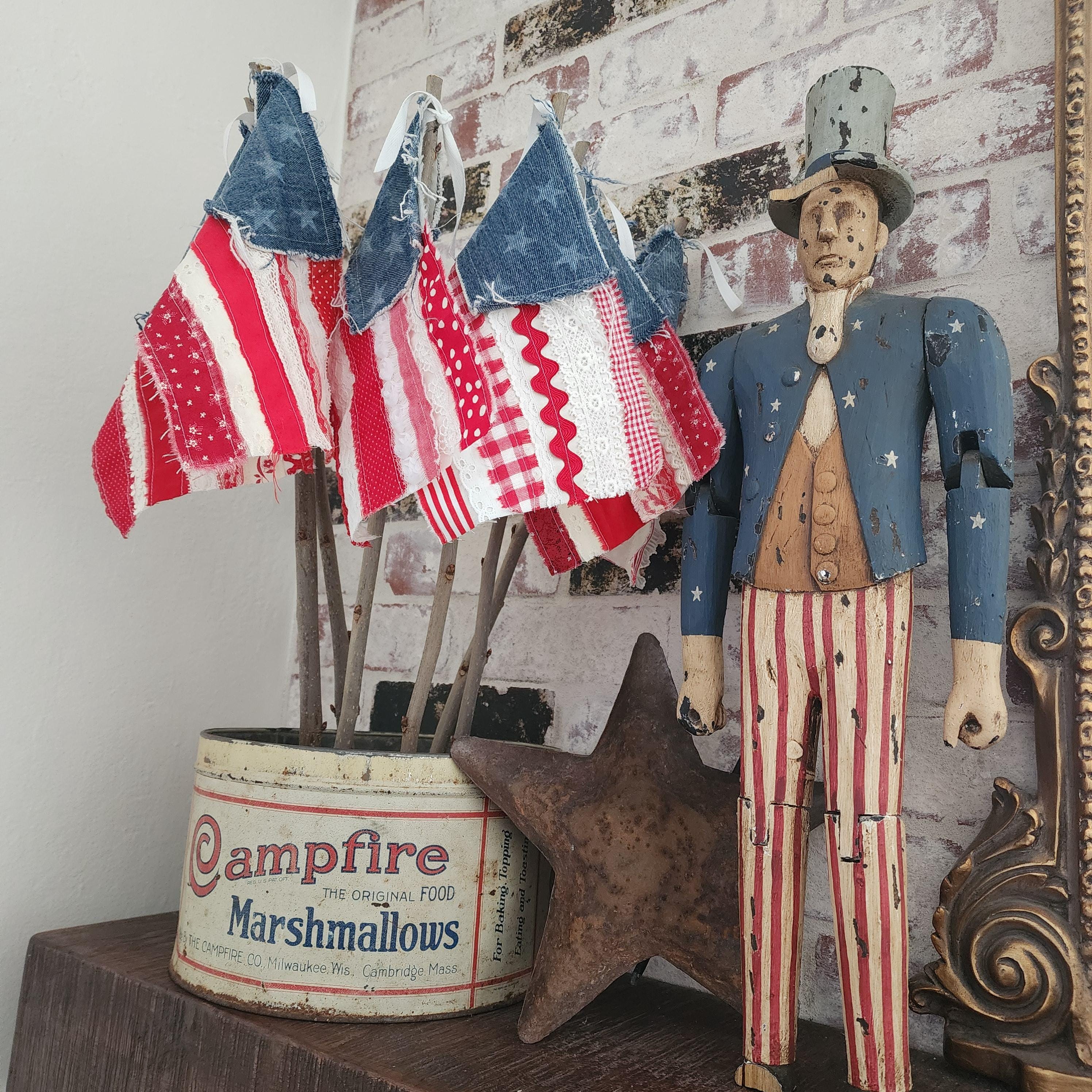 Flag Rags Ragghed Handmade Primitive Fabric Vintage Lace Scrap Rag Flags Patriotic ...