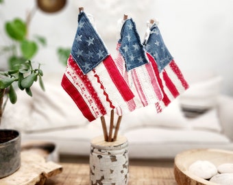 Americana Scrappy Rag Flag Shabby Chic Lace Flag, 4th of July Patriotic ...