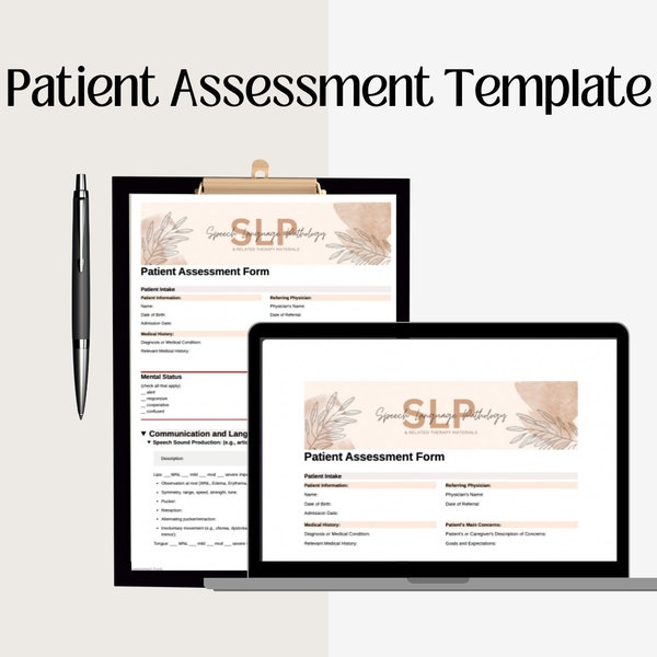 Speech Therapy Patient Assessment Form, Template-Notion, pdf form, Medical SLP's Digital Resource -LeahStagnitta