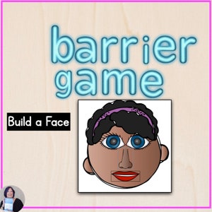 May include: A printable barrier game for children. The game is called "Build a Face" and features a cartoon face with blue eyes, a brown nose, and a red mouth. The face is on a white background.