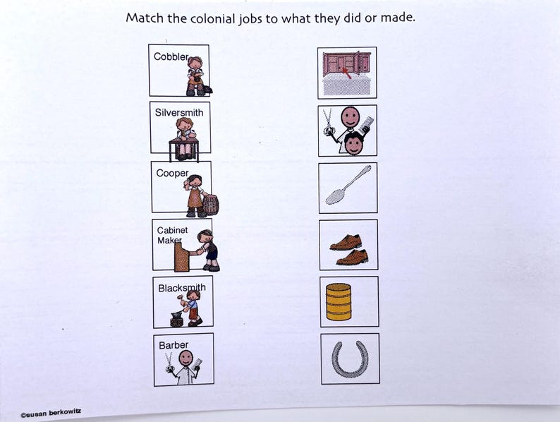 Colonial American history language activities for special education classrooms