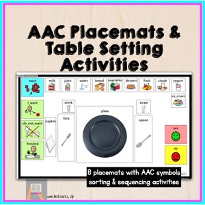 AAC Communication Boards for Meals for School Home Group Homes AAC Core Vocabulary Nonverbal Communication Placemats Set Table Visual Cues