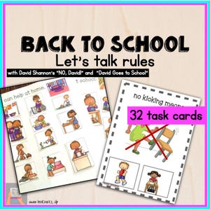 Actividades de regreso a la escuela Terapia del habla Pósteres para el aula Reglas para el aula Tarjetas de tareas sin David Compañero de libro de educación especial