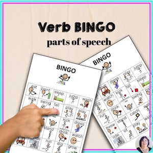 Partes de la terapia del habla Actividad Verbo Tarjetas con imágenes Juego de cartas Bingo™ para terapia del habla Aprendizaje de idiomas Educación en el hogar Actividad Verbo Bingo™