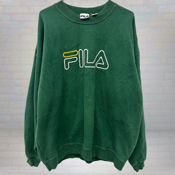 Vintage FILA Sweatshirt Grünes Logo Sweatshirt, 90er Jahre
