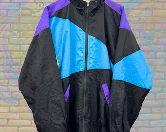 The Great Plains Clothing Company Neon Funky Windbreaker Extra Large unisexe des années 90 vintage Sportswear Athleisure