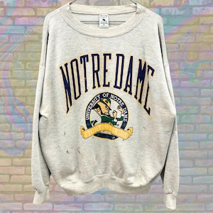 Vintage 90s Notre Dame Fighting Irish Distressed Sweatshirt | University Crewneck | Made in USA College Sports Pullover | Notre Dame Size XL