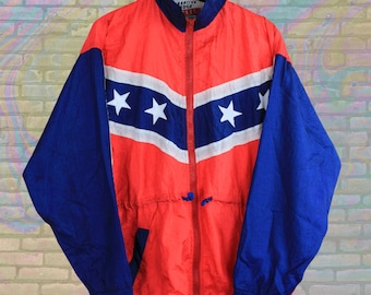 Creative Edge Windjacke in den Farben der amerikanischen Flagge mit aufgestickten Sternen, mittelgroß, Unisex, 80er-Jahre-Vintage-Sportbekleidung