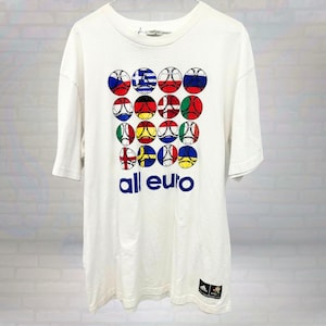 Vintage Adidas All Euro Soccer T-Shirt 90s Football Nations Tee World Cup Style Retro Sportswear Streetwear Graphic Top