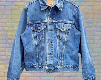 Levis Trucker Jean Distressed Collar Denim Jacket Medium Unisex 90s Vintage Western Grunge Rock