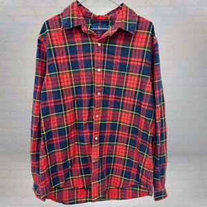Vintage Ralph Lauren Flannel Shirt Men’s Large Red Black Plaid Button Up Long Sleeve 90s Preppy Grunge Workwear Style Size XL