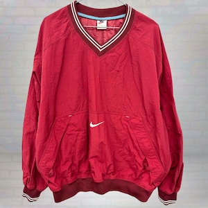 Vintage 90s Nike Red Oversized Windbreaker Jacket Men’s XL | Embroidered Swoosh Pullover Streetwear Sportswear Outerwear Sz Medium (Fits XL)