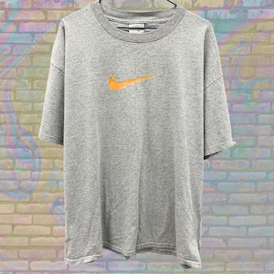 Vintage Nike Gold Swoosh Logo Tee, Minimalist Gray Tshirt, Retro Streetwear, 90s Sportswear Style, Unisex Oversized Nike Shirt, Size XL
