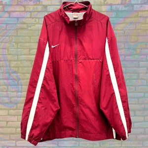 Nike Maroon Mini Swoosh Single Striped Windbreaker 2XL Unisex 90s Vintage Team Nike Athleisure Sportswear