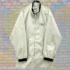 Vintage 90s Nike White Tall Rain Coat Windbreaker | Lightweight Jacket | Retro Nike Sportswear | Unisex Minimalist Nike Jacket |