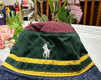 Vintage Polo Ralph Lauren Bucket Hat • Colorblock Polo Sport Style Hat • Y2K Preppy Streetwear Cap • Embroidered Pony Hat