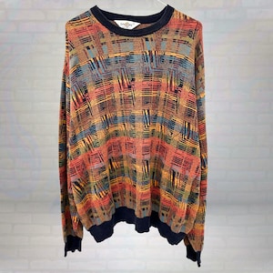 Vintage Colorful Knit Dalmine Sweater - Retro Geometric Pattern Pullover, Cozy Unisex 90s Knit Sweater, Made in ITALY, Size XXL