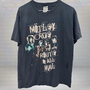 Vintage Mötley Crüe Route of All Evil Shirt, 2000s Tour Band Tee, Grunge Rock Graphic T-Shirt, Rare Metal Merch for Rock Fans, Size Medium