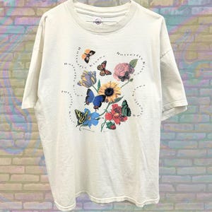 Vintage 90s Butterfly Tshirt, Floral Graphic Tee, Cottagecore Aesthetic Shirt, Nature Lover Gift, Soft Cotton Tee, Retro Boho Style, Size XL