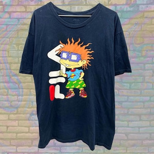 Retro T-shirt Rugrats x FILA Chuckie, nostalgische cartoon graphic T-shirt, nostalgische Nickelodeon-kleding, retro uniseks streetwear, maat Large