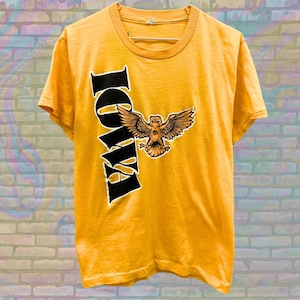 Vintage 80s Iowa Hawkeye Big Print Tshirt, Varsity College Tee, 90s Iowa University Sportswear, Hawk Logo Shirt, Size Large