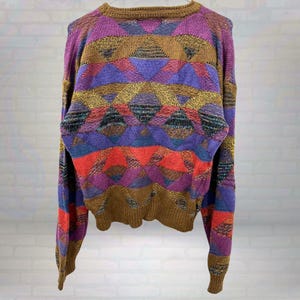Vintage Abstract Geometric Knit Colorful Expressions Sweater - Colorful Retro Pullover, 90s Style, Cozy Unisex Bold Sweatshirt, Size Medium