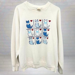 Vintage Cat Sweatshirt | Cozy 90s Kitty Patchwork Crewneck | Kawaii Feline Lover Gift | Y2K Cute Animal Sweater | Cottagecore Top Size Large