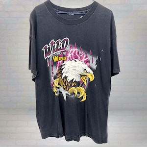 Vintage Wild as the Wind Eagle T-Shirt | 90s Animal Graphic Tee | Bald Eagle Lightning Shirt | Retro Biker Streetwear Top Size XL