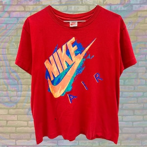 Nike Air 80s Colorful Logo Spellout Distressed Tshirt Large Unisex Vintage Athleisure Sportswear Classic Cottagecore