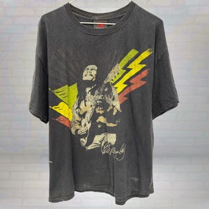 Vintage Bob Marley Reggae Distressed Y2K Shirt | Rasta Lightning Graphic Tee | Jamaican Music T-Shirt | Rare Roots Band Size Large