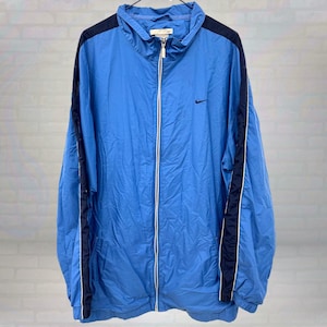 Vintage Nike Blue Raincoat Jacket, 90s Track Zip Up, Retro 90s Streetwear, Lightweight Athletic Coat, Minimalist Swoosh Outerwear, Size XXL