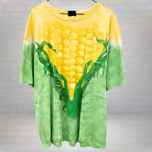 Liquid Blue Corn Festival All Over Print Y2K Tee | Funny Vegetable T-Shirt | Corn on the Cob Shirt | Foodie Tee | Summer Festival Size XL