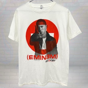 Retro Eminem Recovery T-Shirt Rap Graphic Tee Y2K Hip Hop Merch Rare Slim Shady Album Shirt White Unisex Size Medium